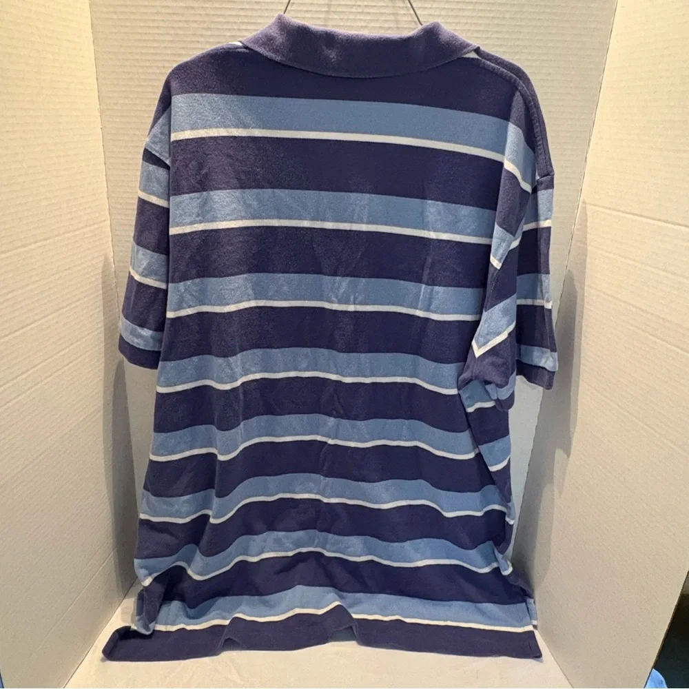 Vintage Polo Ralph Lauren Men's Polo with Navy and Light Blue Stripes